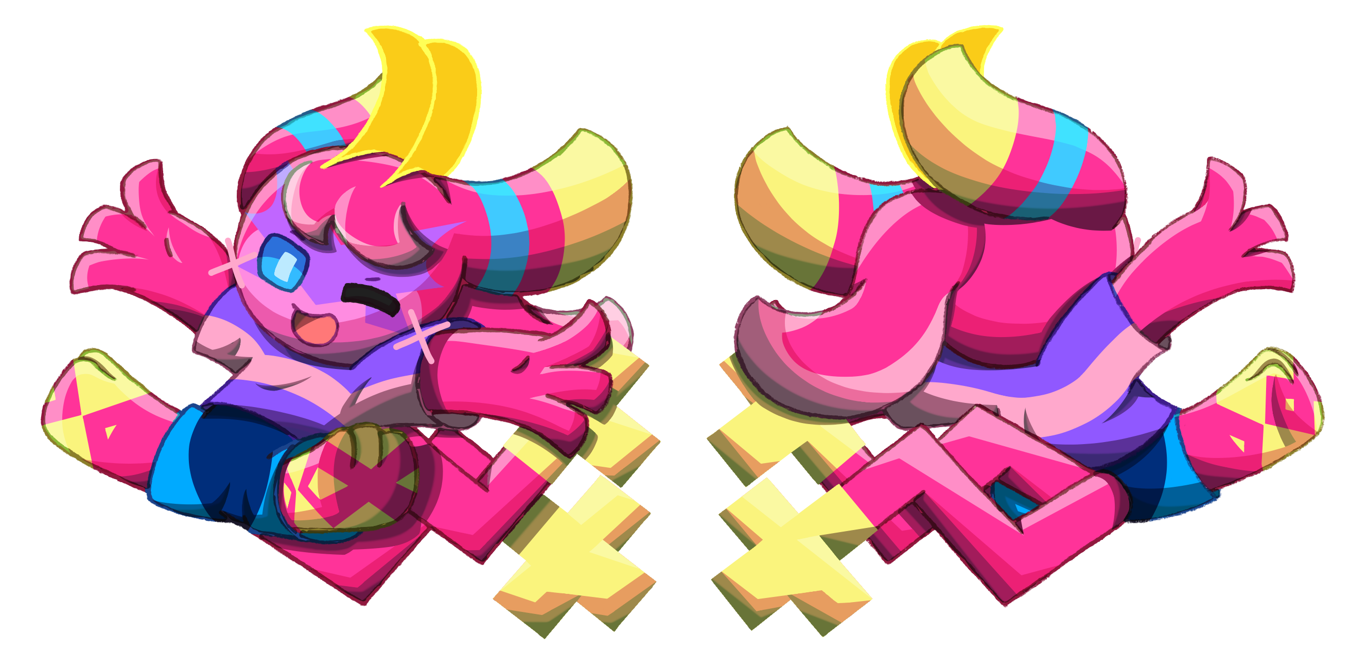 這張圖可能包含一隻桃紅色的外星人