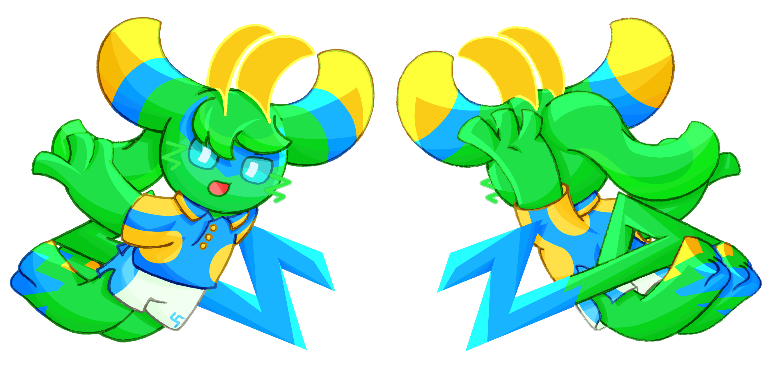 這張圖可能包含一隻湖水綠的外星人