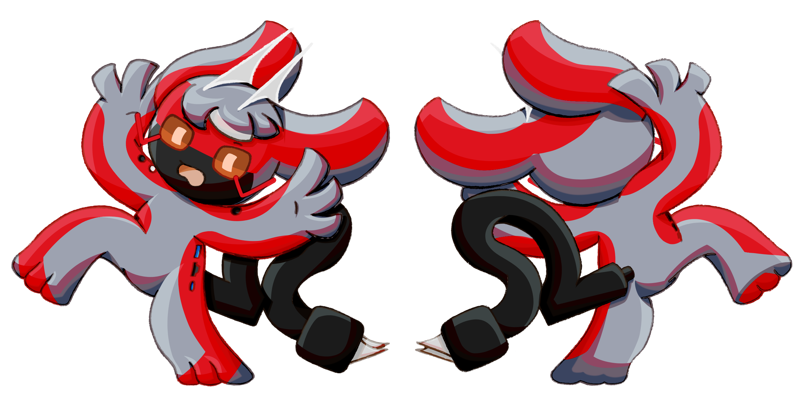 這張圖可能包含一隻灰、紅色的外星人